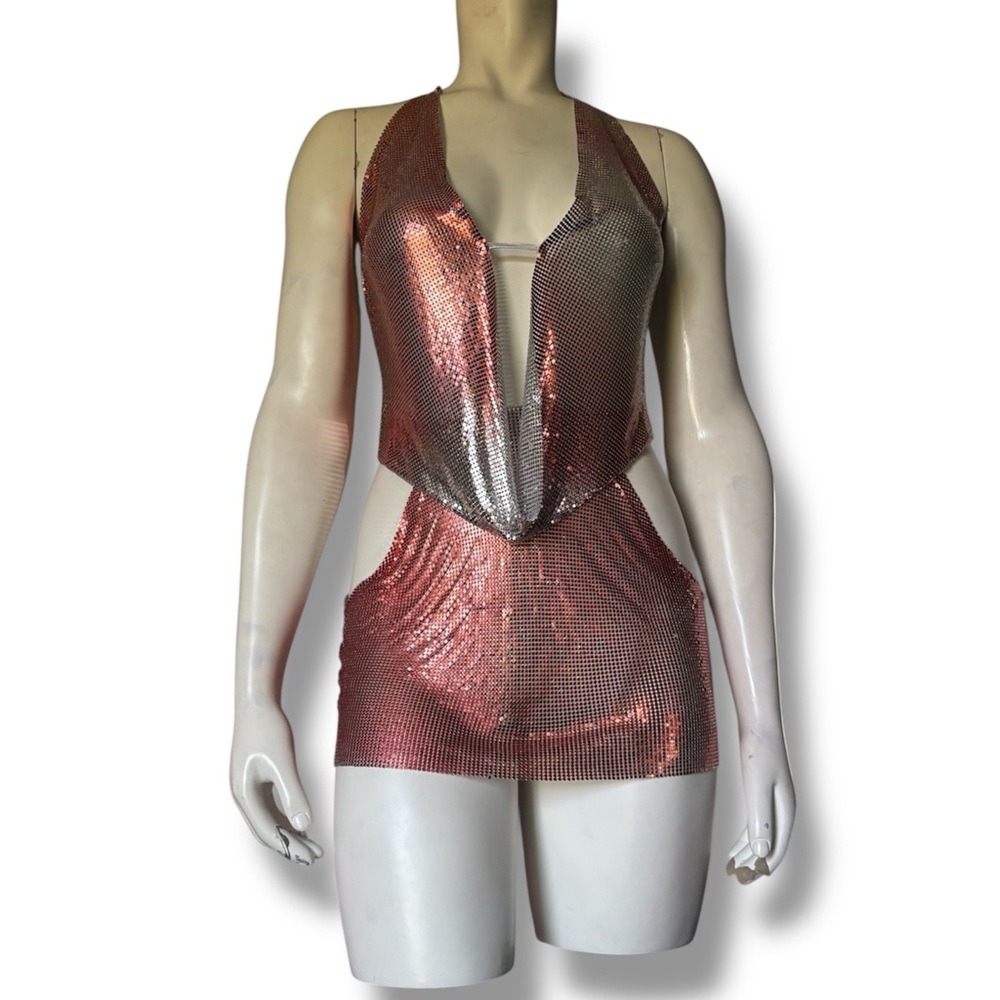 DollsKill | Club Exx Cyber Y2K Sunset Metal Chainmail Goth Grunge Mini Dress